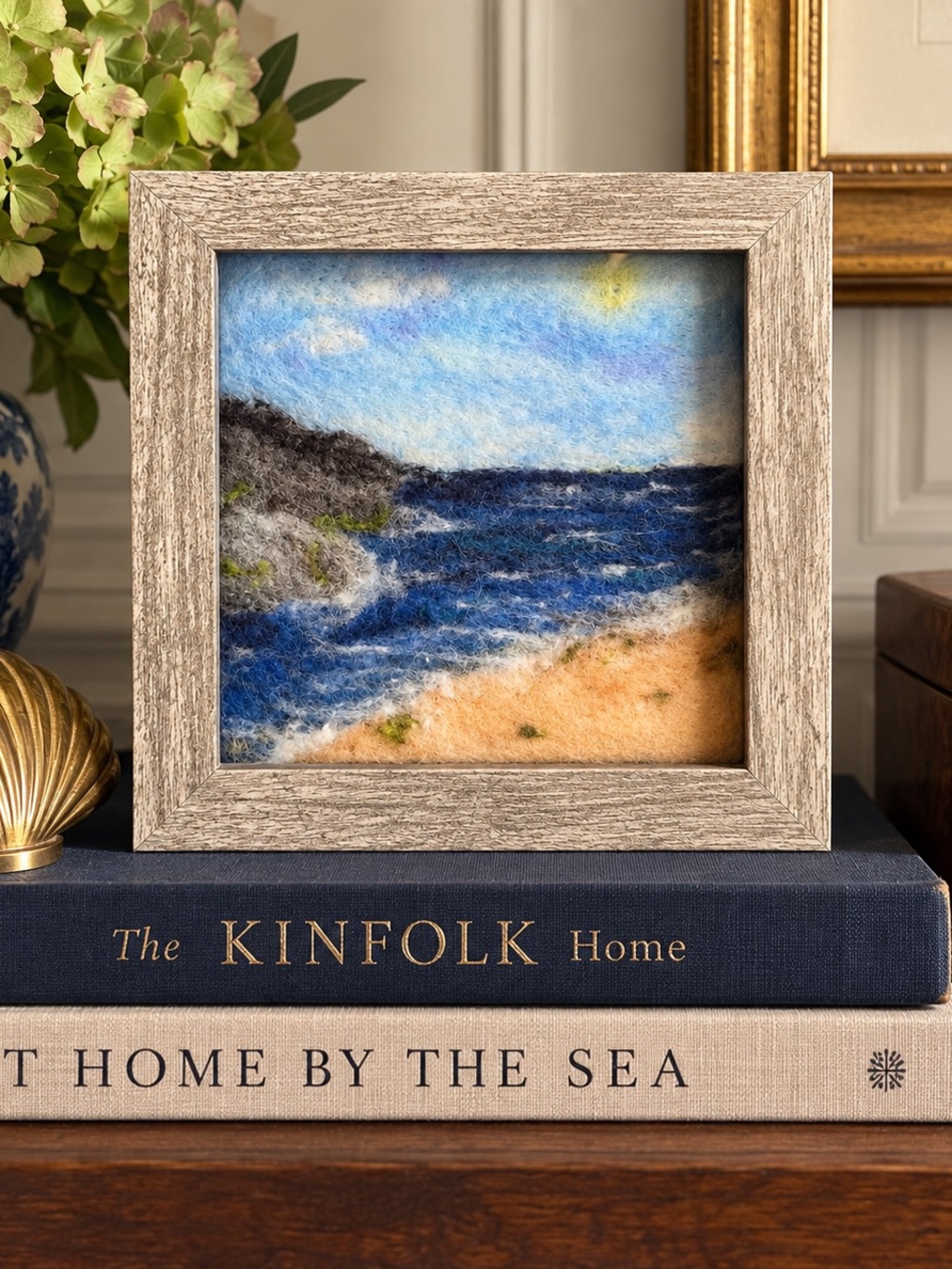 Original Needle-Felted Wool Seascape | Signed Petite Fiber Art | 5.75” Square